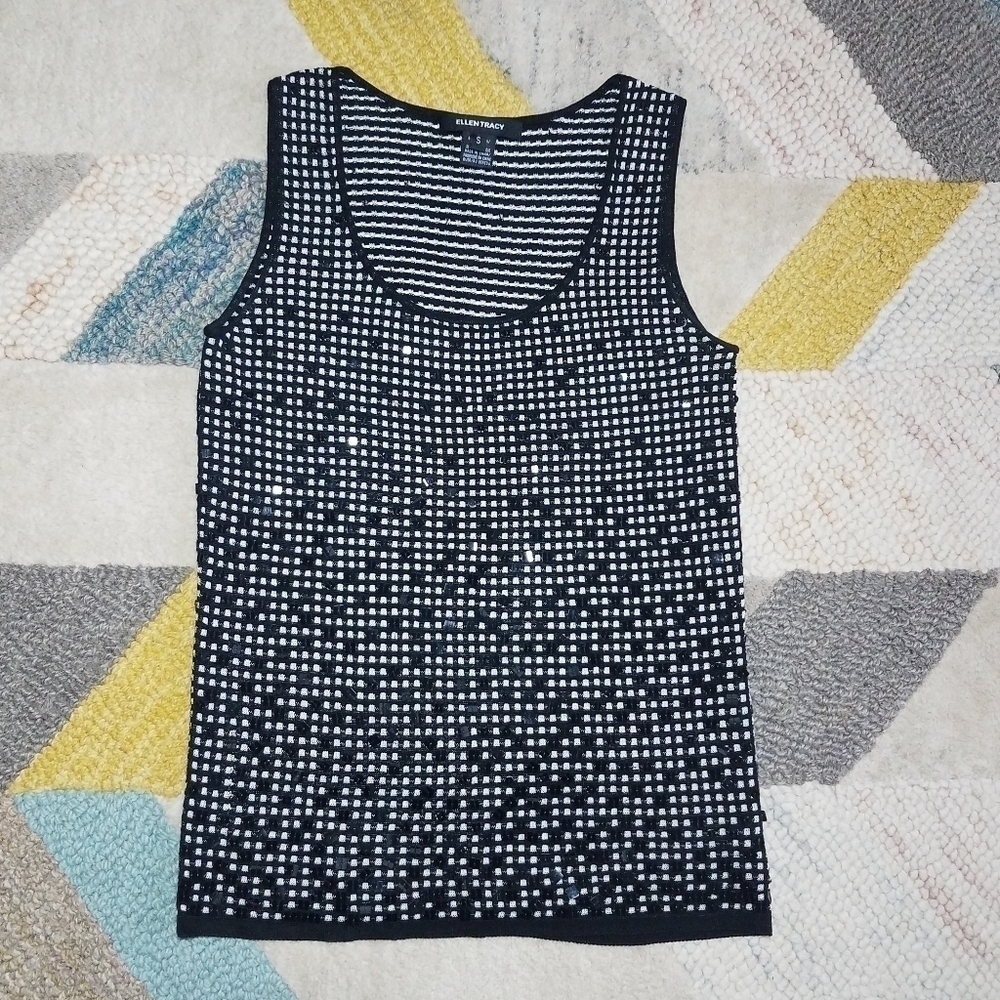 Ellen Tracy Holiday Sequined Knit Top SMALL